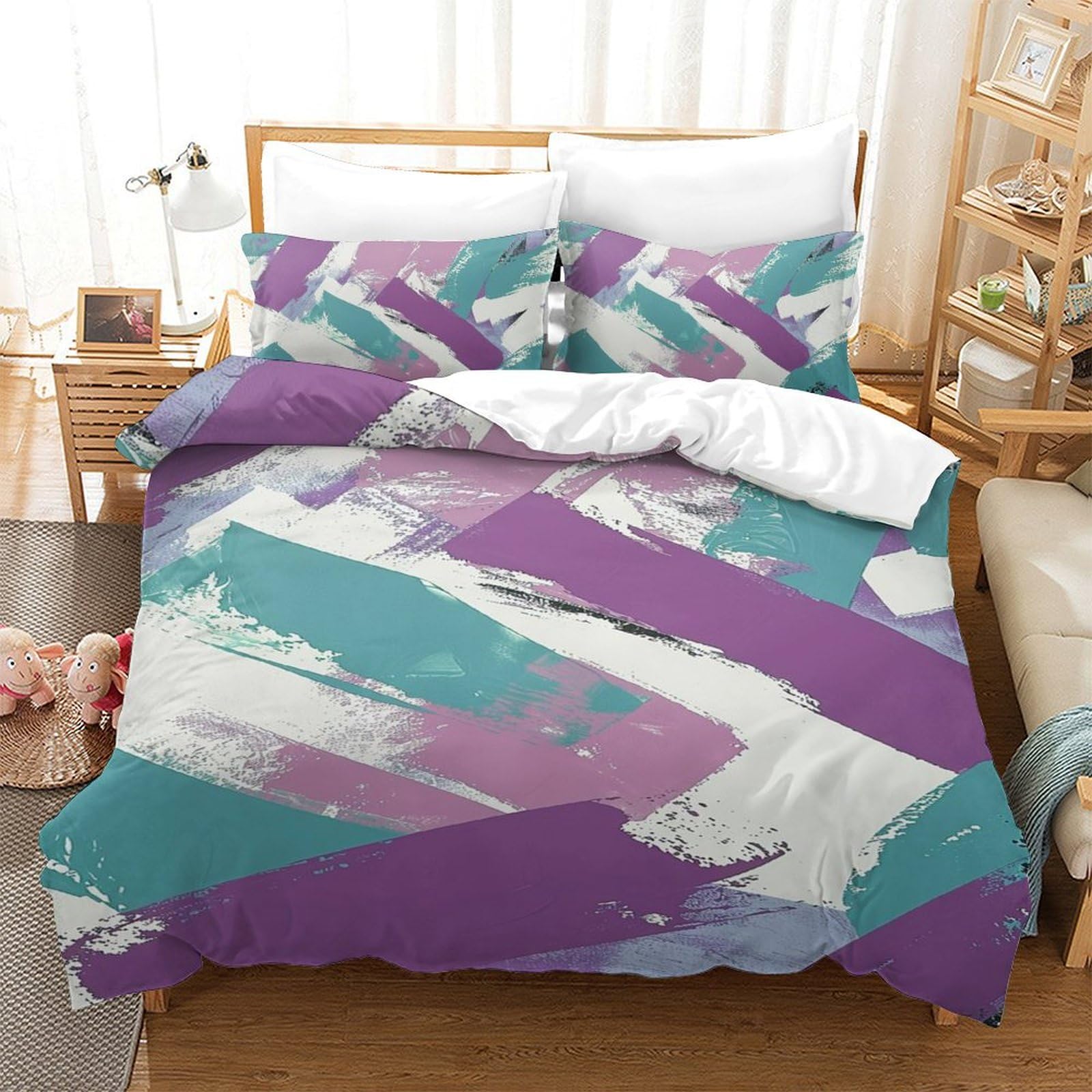 Housse de couette géométrie en microfibre douce anti-plis ado