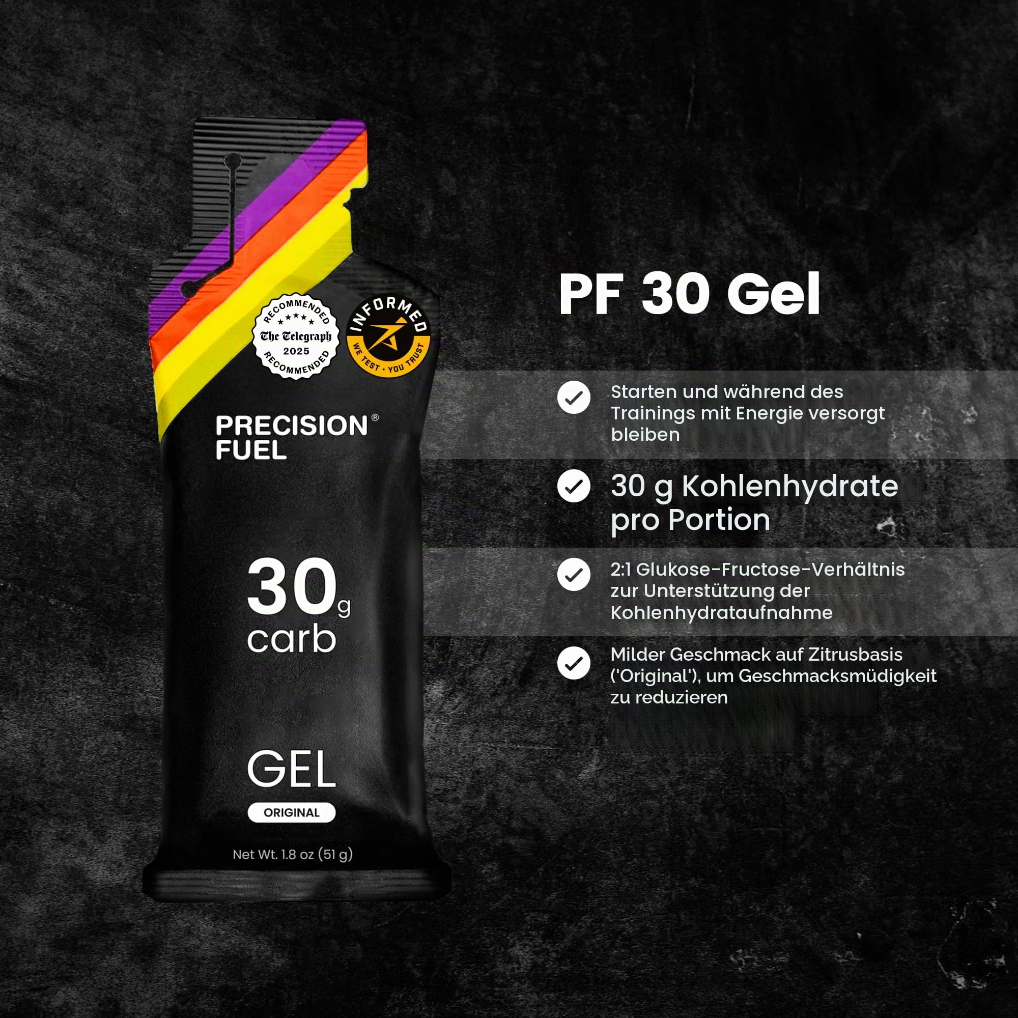 Precision Fuel PF30 Energy Gels – Milde, geschmacksneutrale Laufgele für Ausdauersportler, 30 g Kohlenhydrate, leicht verdaulich, perfekt für Laufen & Langzeitsport (Pack of 15)