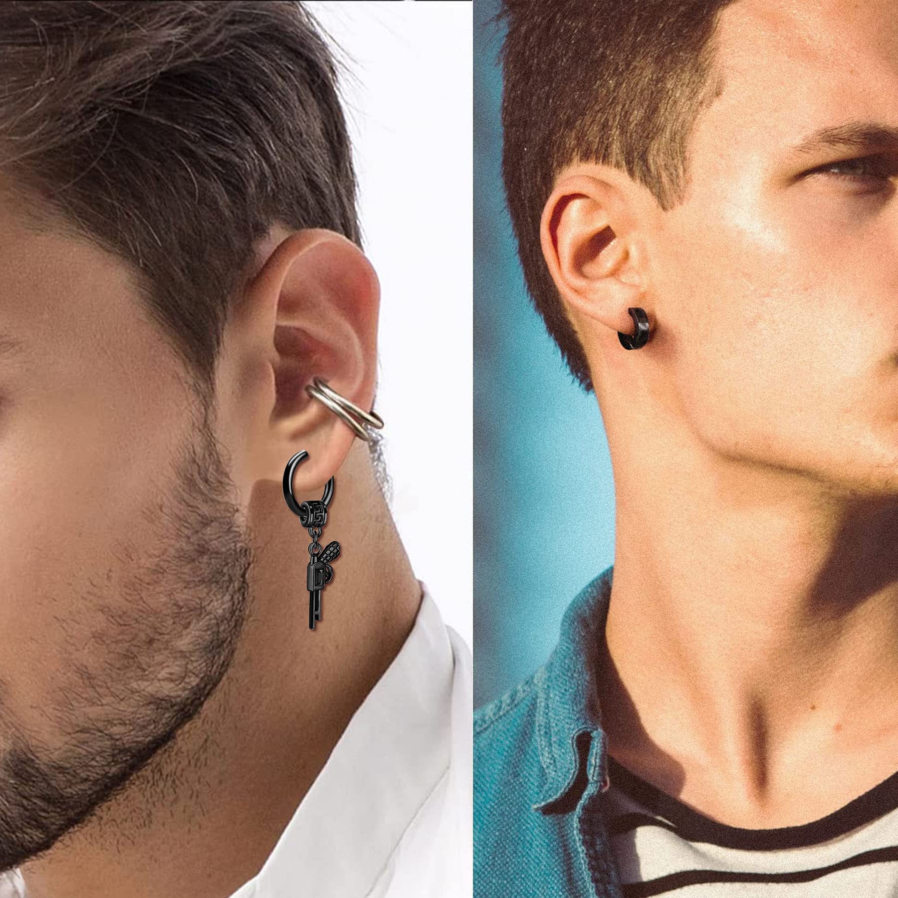 20 Pezzi Magnetici Orecchino Finto in Acciaio Inossidabile Piuma Croce Pendente Clip Orecchino Cerchio Orecchino Orecchini Magnetici Uomo