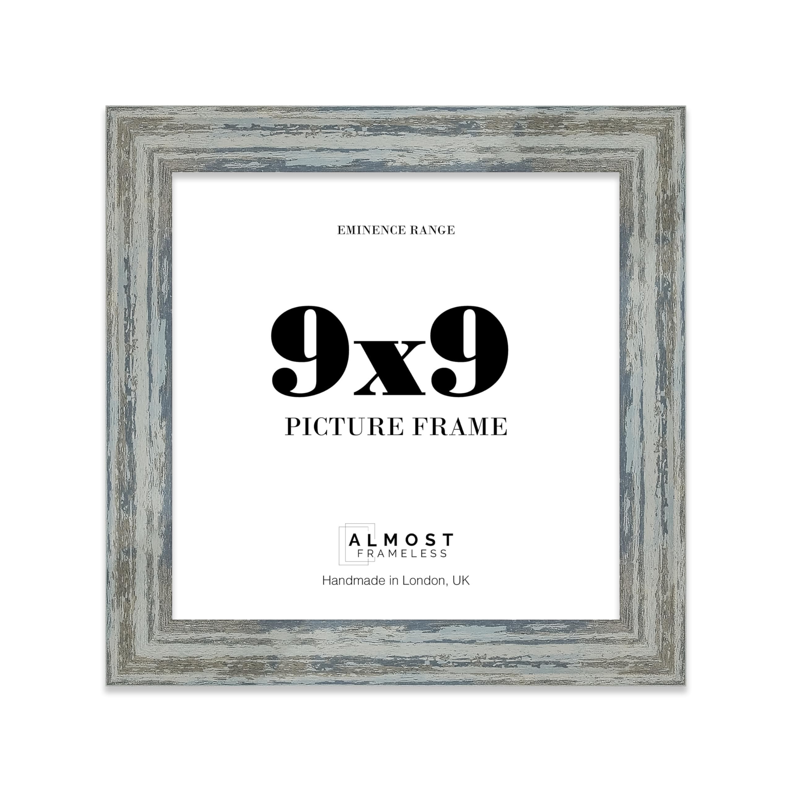 9x9" Distressed Blue Picture Frame - Rustic Wood Industrial Effect Photo Frame for Wall Display, Ideal for Posters, Prints & Home Décor, Wall Hooks and Kickstand, 32mm Edge - 1 Pack — image 1