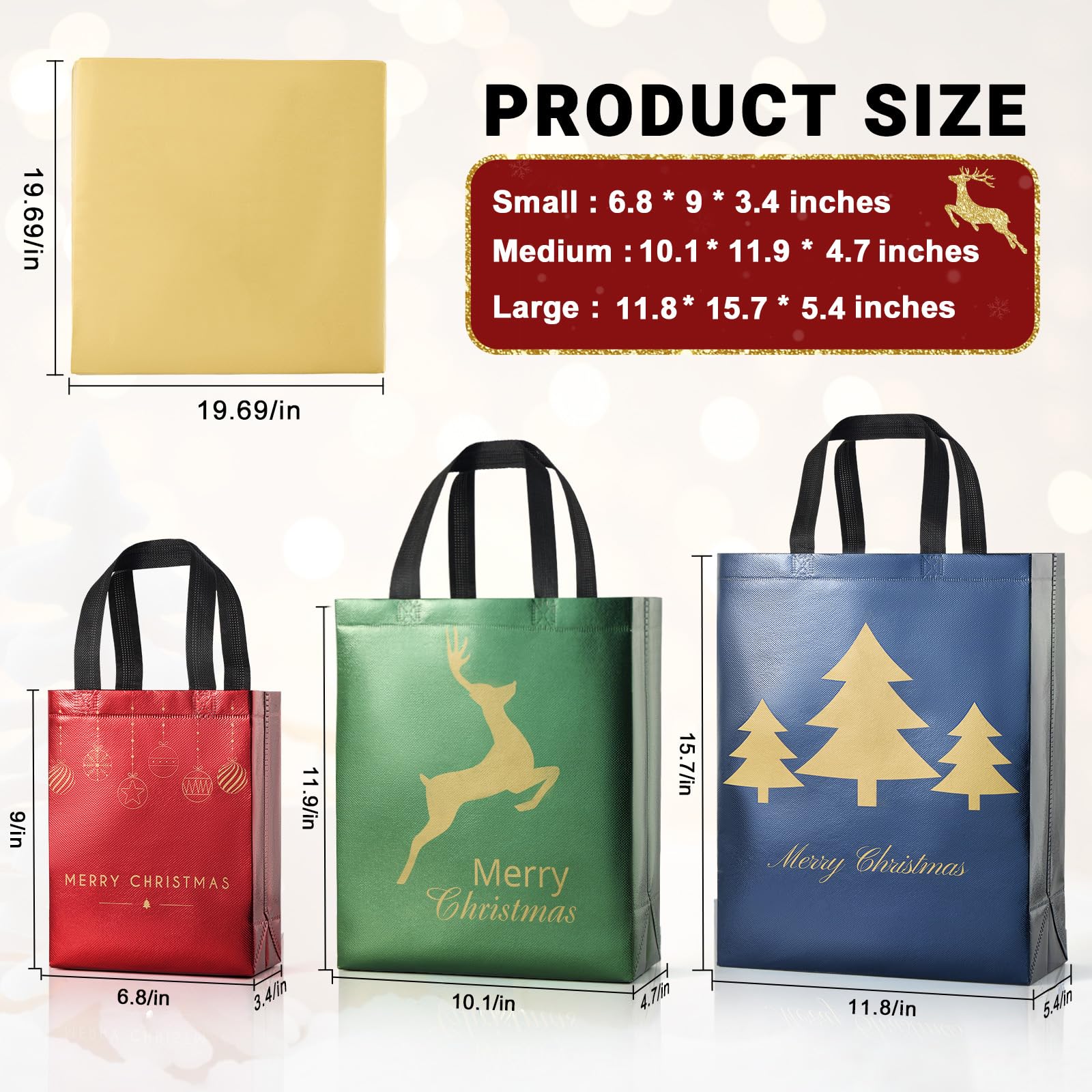 YANGTE Weihnachtsgeschenktüten, verschiedene Größen, 48 Stück