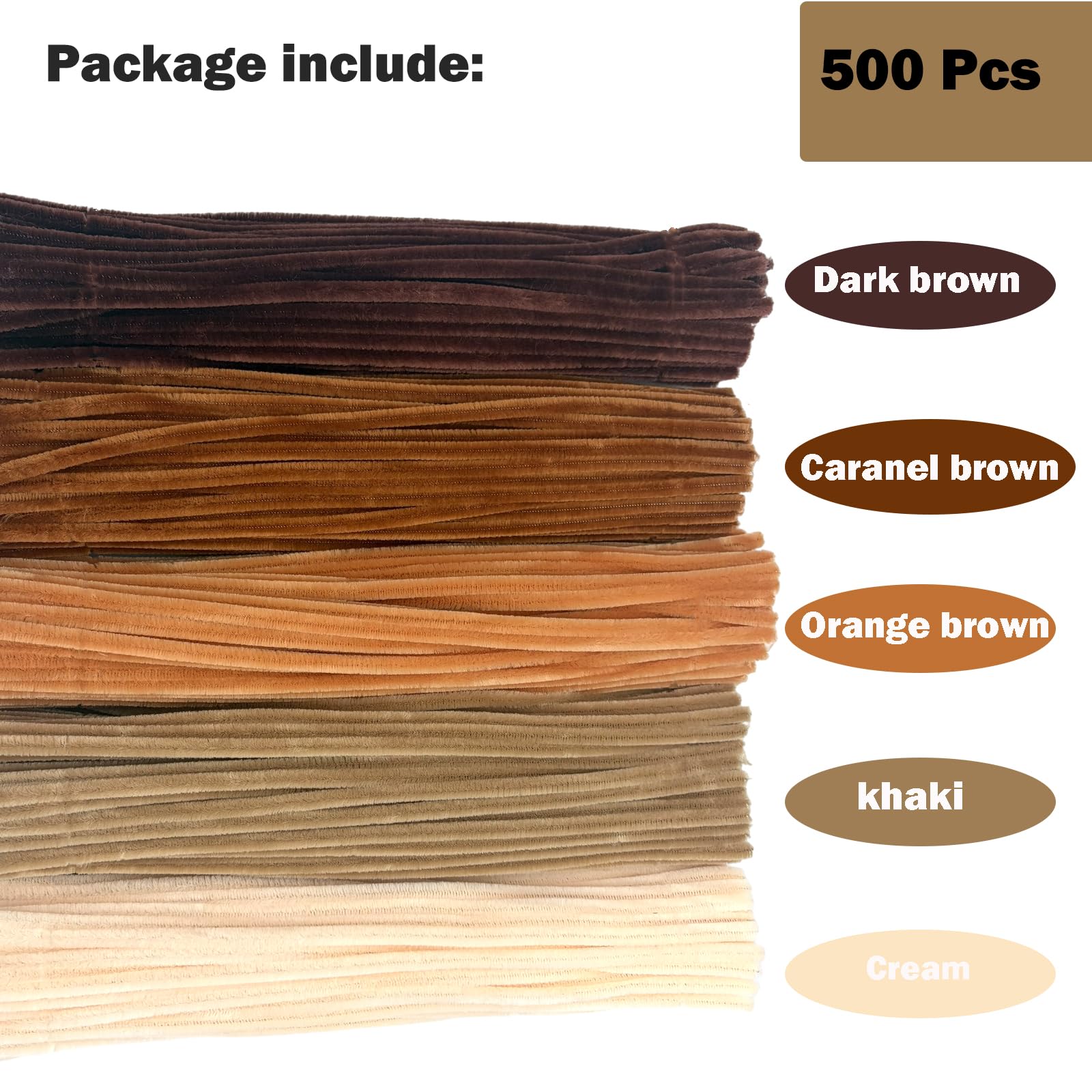 Lot de 500 cure-pipes en chenille pour décoration de Noël, projets artistiques et 5 couleurs assorties