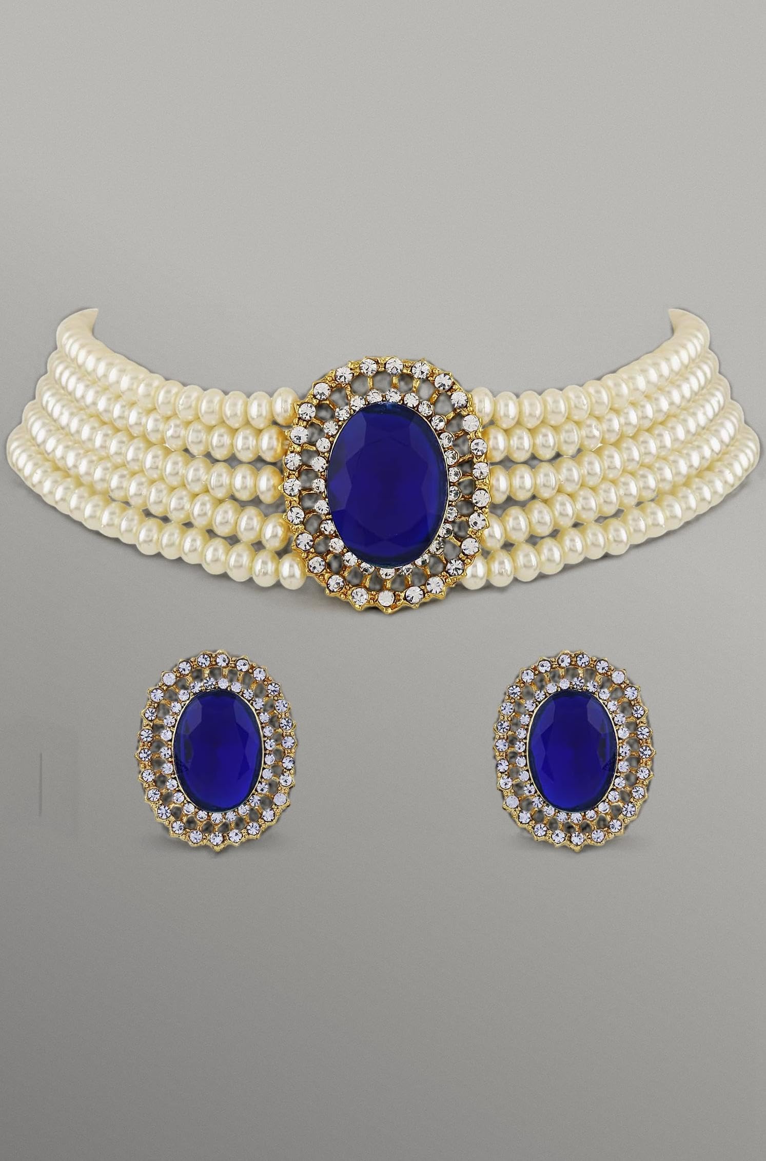 18k Gold Plated Latest Stylish Fancy Choker Traditional Pearl Necklace Jewellery Set for Women