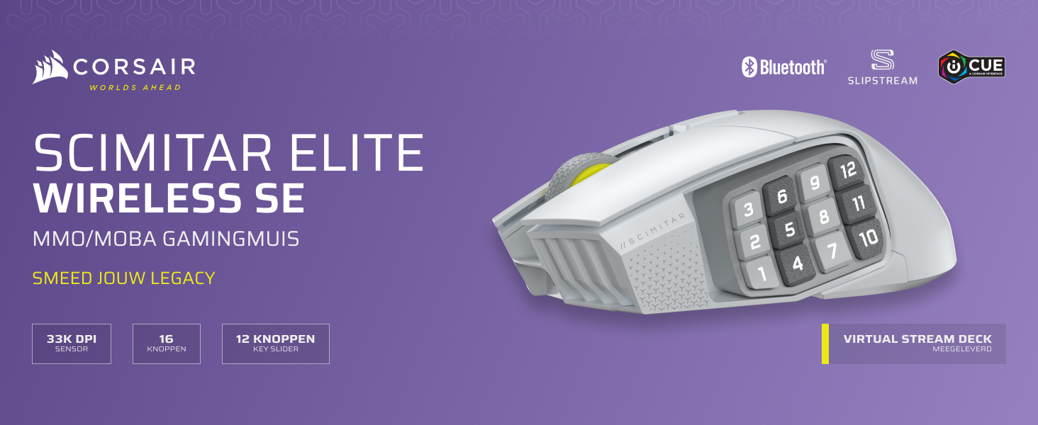 CORSAIR SCIMITAR ELITE WIRELESS SE MMO PC Gaming Muis, 33K DPI