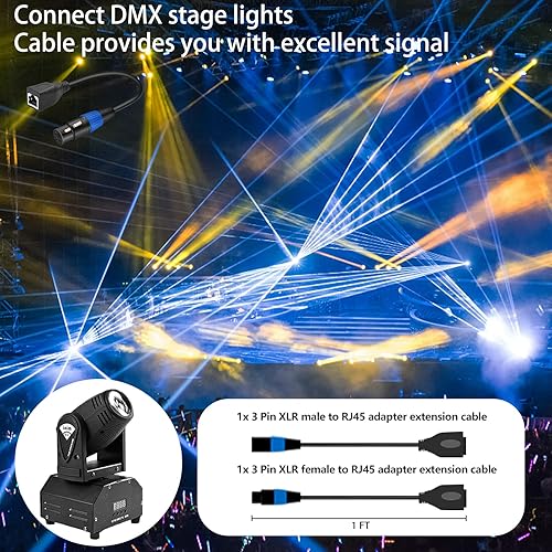 Miniatura 6 de Adaptador XLR a RJ45 de 3 pines, 1 par, cable RJ45 a XLR DMX, para serie de controladores DMX-CON, estudio de escenario y grabación, 1 pie