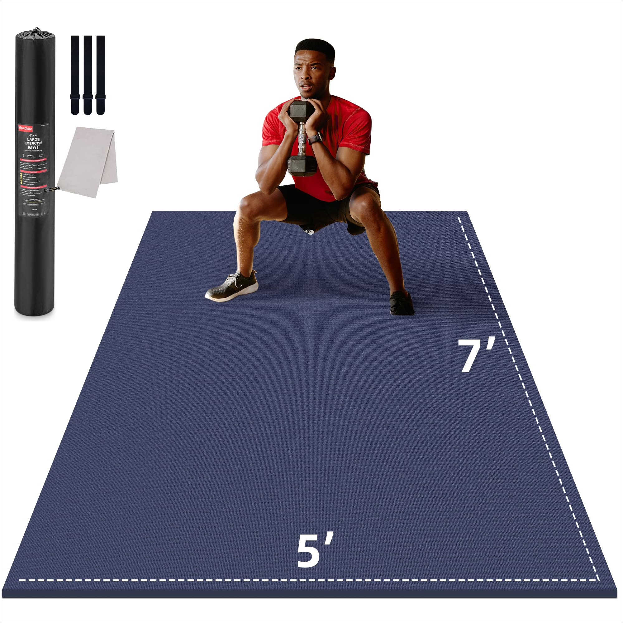 large exercise mat for home workout,12‘x6’/10'x6'/9'x6'/8'x6'/7'x5'/6'x4' (7mm) extra thick workout mat, high-density gym mat for cardio, jump rope, mma, weights (shoe-friendly)