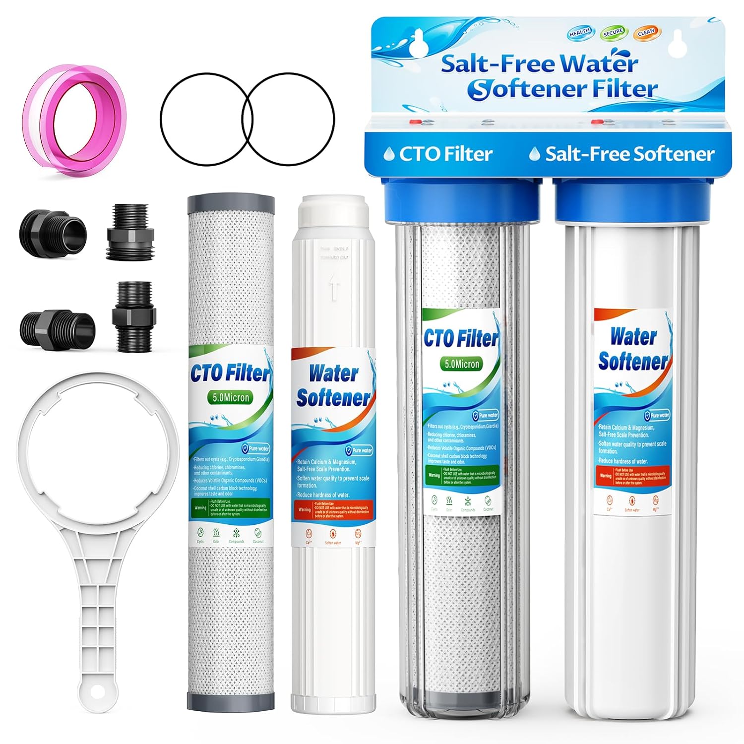 Salt Free Whole Home Water Filtration System,3/4" FNPT Salt Free Water Softener Alternative, 0.5 Micron Filtration Reduce Chlorine, Chemical & Odors Prevent Water Scale Buildup,Protect Appliances