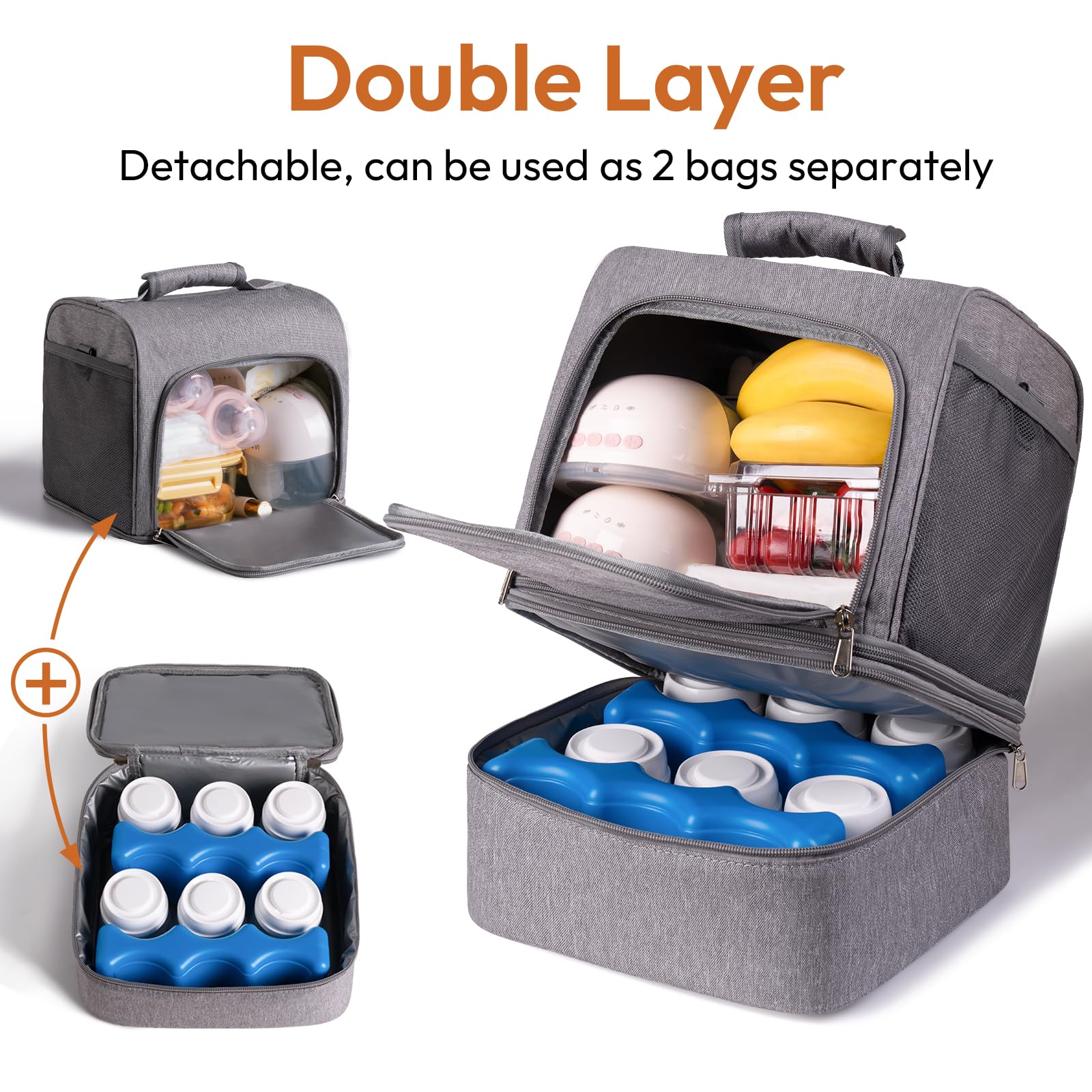 NCVI Sac à dos pour tire-lait pour allaitement, sac isotherme pour lait maternel, sac isotherme avec poche de glace, sac à pompe double couche amovible, compatible avec S1, S2