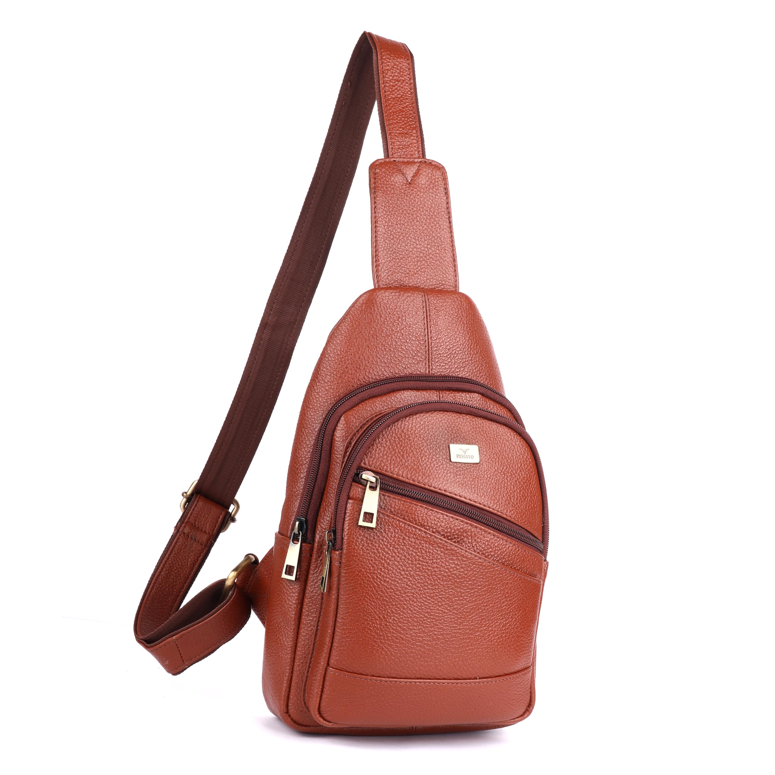 Pinato Handcrafted Leather Sling Bag for Men - Premium Versatile Design Crossbody Chest Pack with Adjustable Strap, Multi-Pocket Messenger Side Bag for Travel, Hiking, and Daily Use