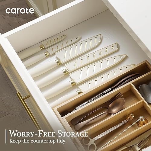 Miniatura 6 de CAROTE 12PCS Kitchen Knife Set, Healthy Gold Titanium Coating Knife Set, Dishwasher Safe with 6 Blade Guards, Rustproof Stainless Steel Cutlery Set,