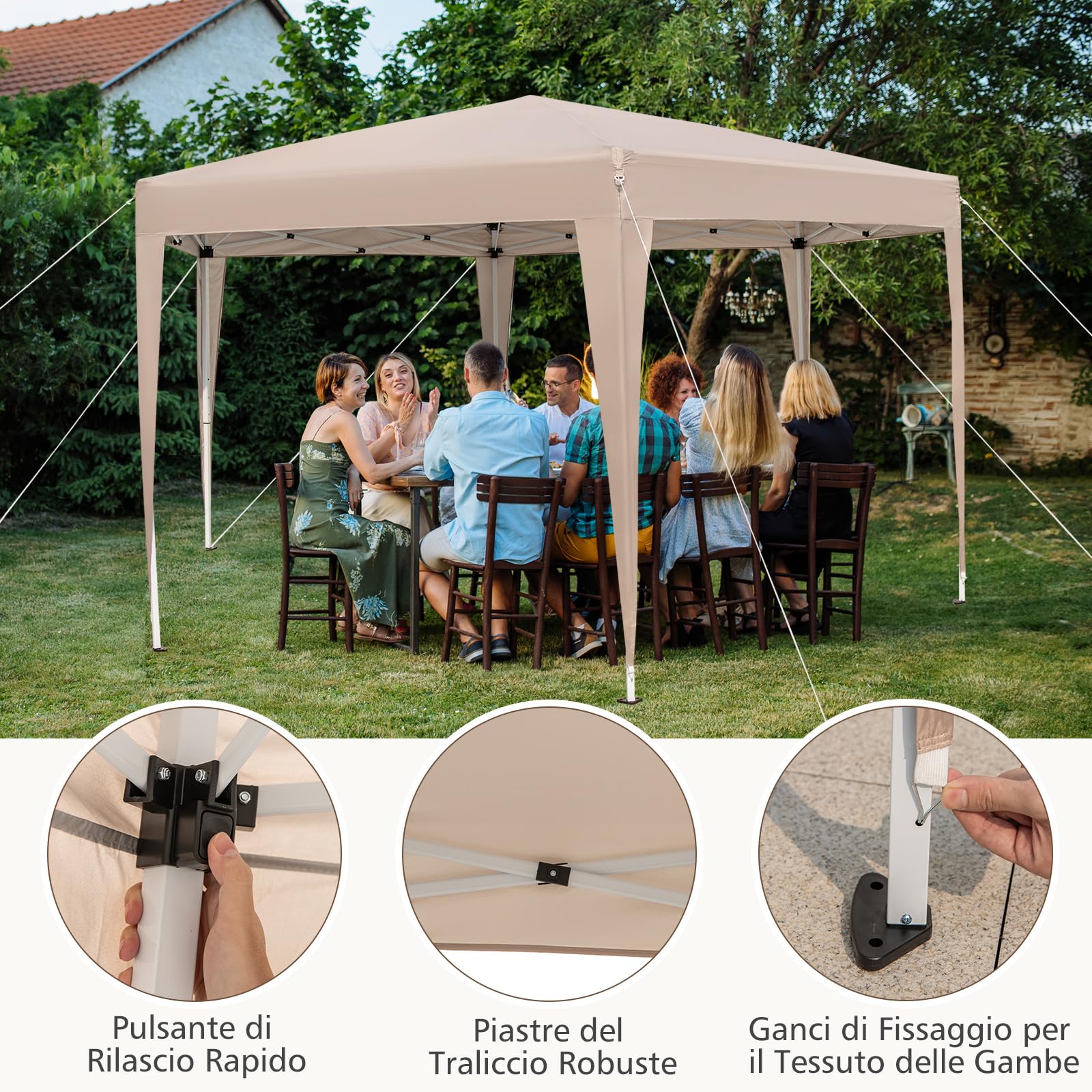 COSTWAY Gazebo Pop-Up Pieghevole 4 x 3,5 m, Gazebo da Giardino Impermeabile, Regolabile in Altezza, Tenda da Giardino con Borsa di Trasporto, per Campeggio e Feste