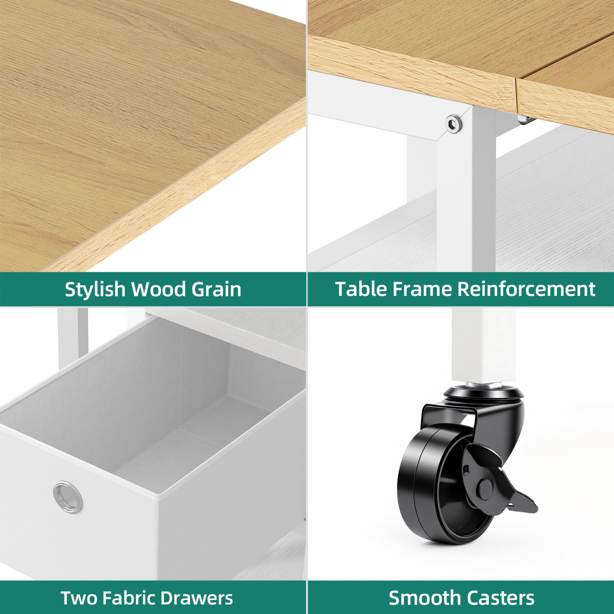 YITAHOME Table de Salle à Manger Pliable, Table Rabattable Mobile avec 6 roulettes et tiroirs de Rangement pour Petits espaces, Cuisine, Salle à Manger, Chêne Jaune et Blanc