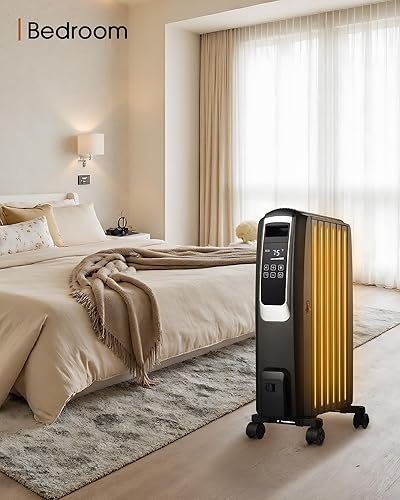 Miniatura 8 de Calentador de radiador de aceite, calentadores eléctricos de 1500 W para uso en interiores con temporizador de 24 horas, control remoto, 7 aletas,