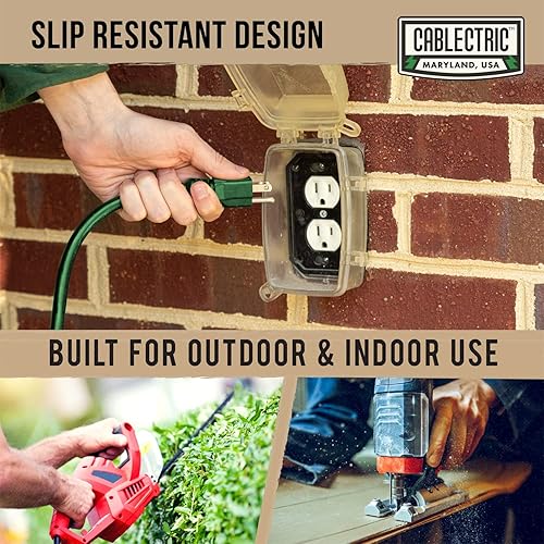 Miniatura 5 de Cablectric SJTW - Cable de extensión para exteriores de 3 tomas, 100 pies, cable de extensión verde resistente de 16 AWG con múltiples tomas de