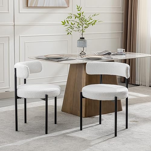 Miniatura 5 de Boucle - Juego de 4 sillas de comedor blancas con asiento tapizado y respaldo redondo, sillas de cocina modernas de mediados de siglo para comedor,