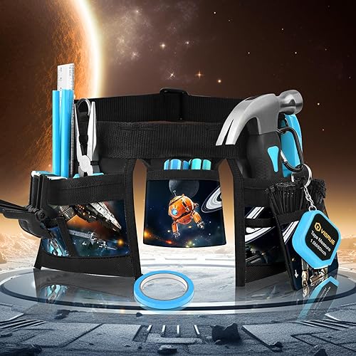 Miniatura 3 de VIGRUE Juego de herramientas para niños, kit de herramientas manuales reales con cinturón y bolsa, accesorios de aprendizaje pequeños para