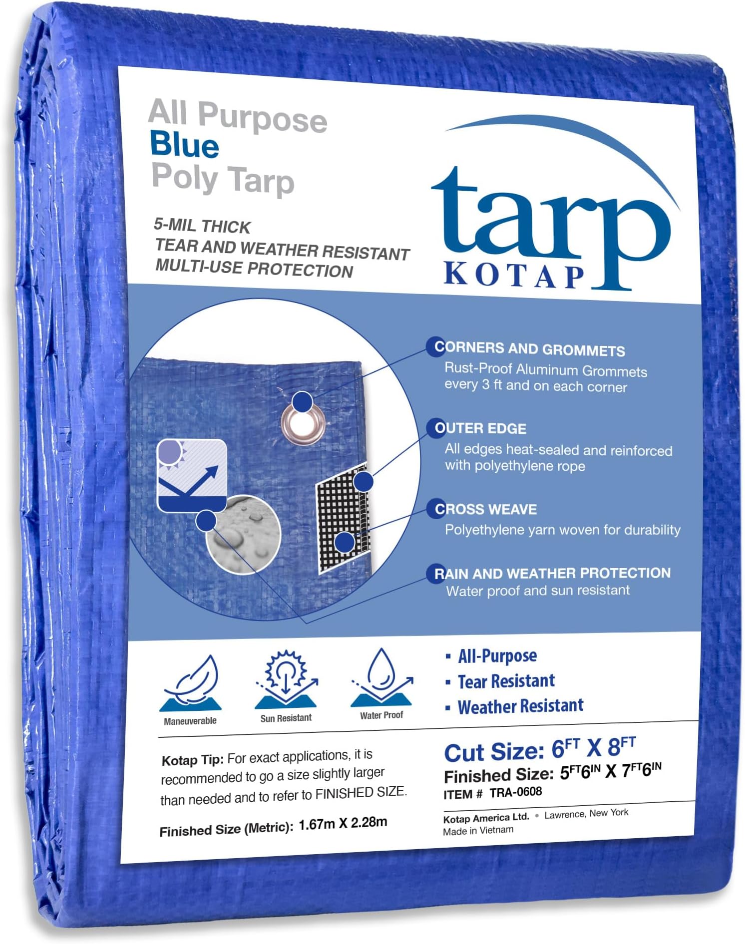 Kotap 6-ft x 8-ft General Purpose Blue Poly Tarp, Item: TRA-0608