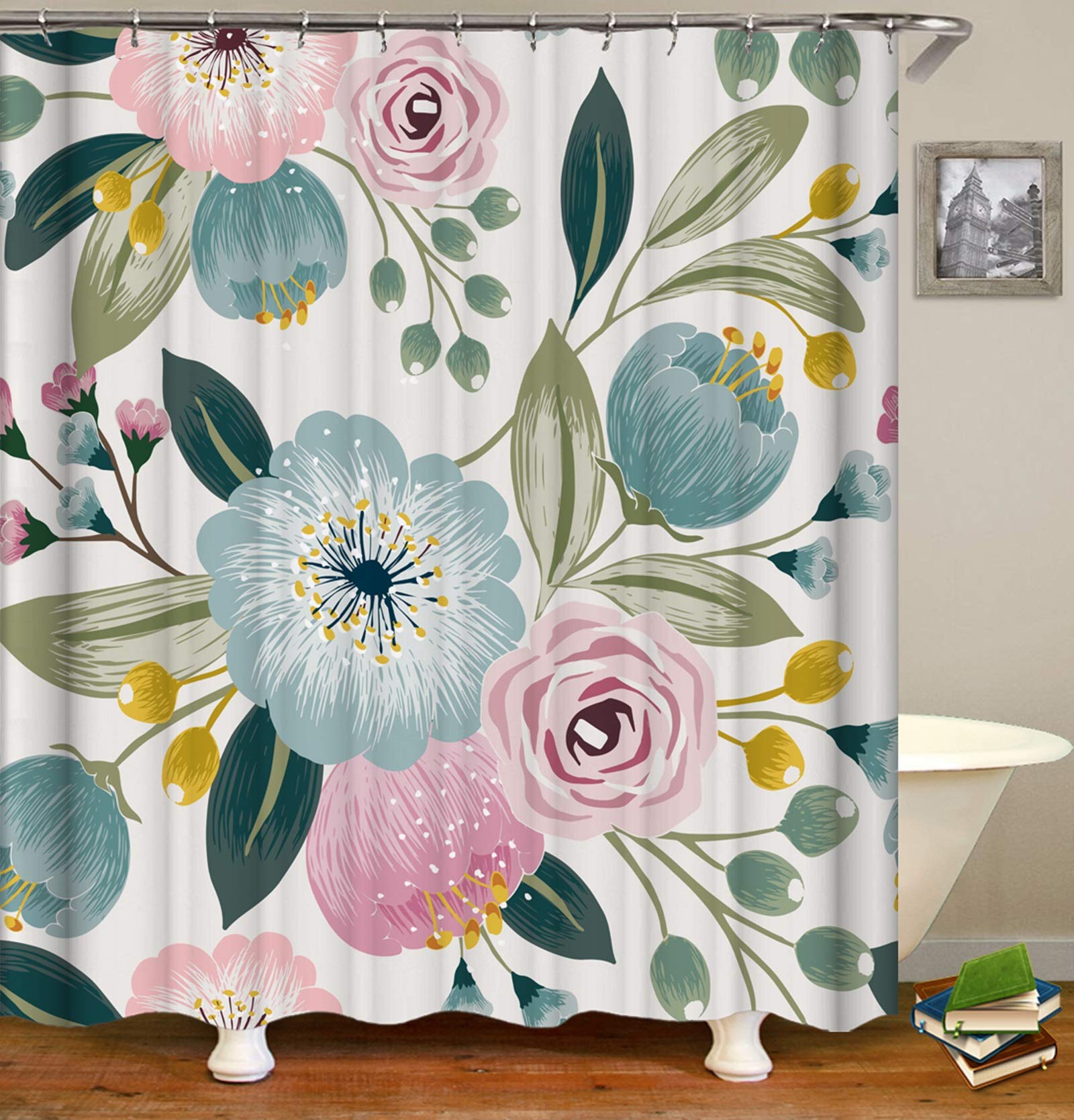 Rideau de douche Pierres et papillons anneaux inclus 3D effect Rideau de douche Pierres et papillons anneaux inclus 3D effect