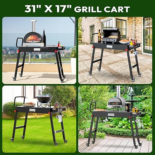 Miniatura 3 de NUUK Carrito de mesa plegable resistente de 31 x 17 pulgadas con ruedas de bloqueo, estantes laterales, capacidad de 300 libras para planchas,