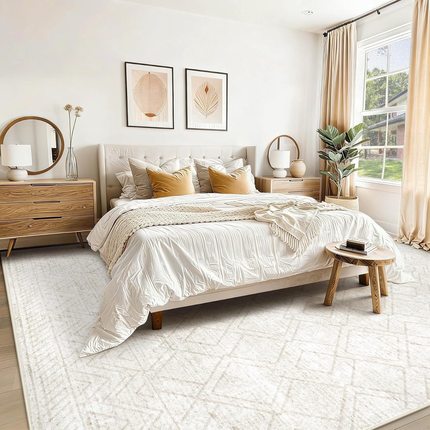 Area Rugs 8x10 Living Room Rug: Washable Geometric Moroccan Neutral Rugs Boho Modern Non Slip Area Rug Large Soft Indoor Floor Low Pile Carpet for Bedroom Dining Room Home Office (Beige, 8'x10')