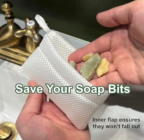 Miniatura 8 de 100% reciclado y fabricado en América del Norte, bolsa ahorradora de jabón para barra de jabón, esponja para jabón de barra + exfoliante suave,