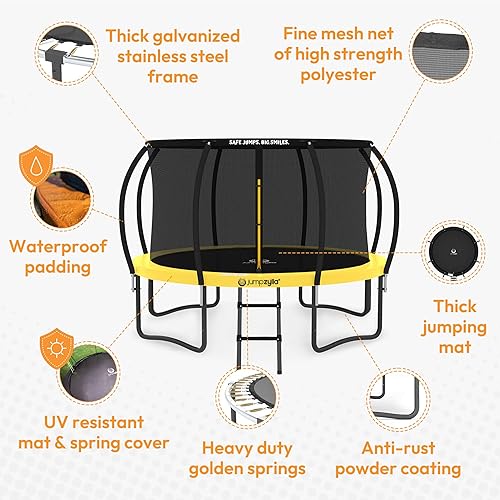 Miniatura 41 de Jumpzylla - Cama elástica recreativa para niños, con red de seguridad, escalera y revestimiento antioxidante, de 8, 10, 12, 14, 15 y 16 pies