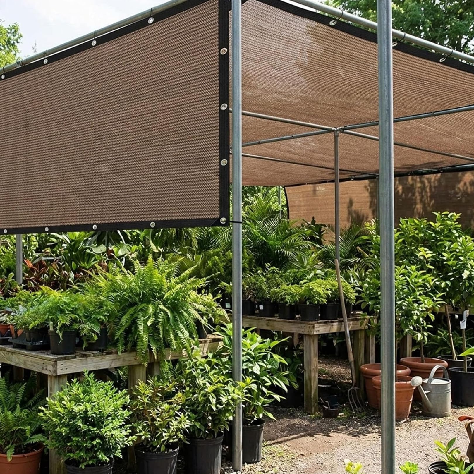 Rete ombreggiante marrone 6 x 8 m, 90% UV, isolamento termico, tessuto traspirante in HDPE, per giardino, balcone, tetto e effetto rinfrescante delle piante