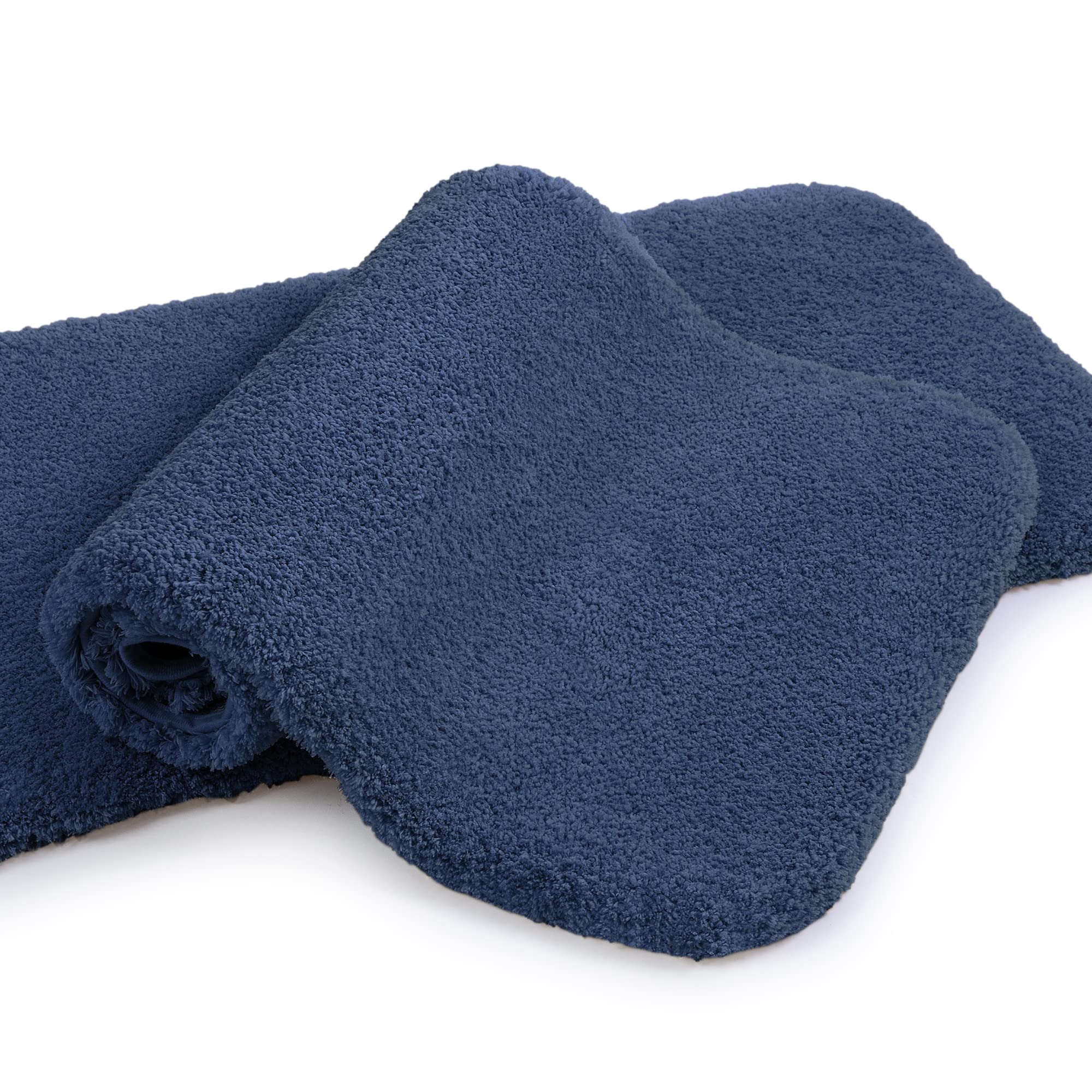 VANZAVANZU Bathroom Rug Set - 2 Piece Non Slip Extra Soft Absorbent Bath Mats, Microfiber Shaggy Thick, Machine Washable (16"x24", Navy Blue)