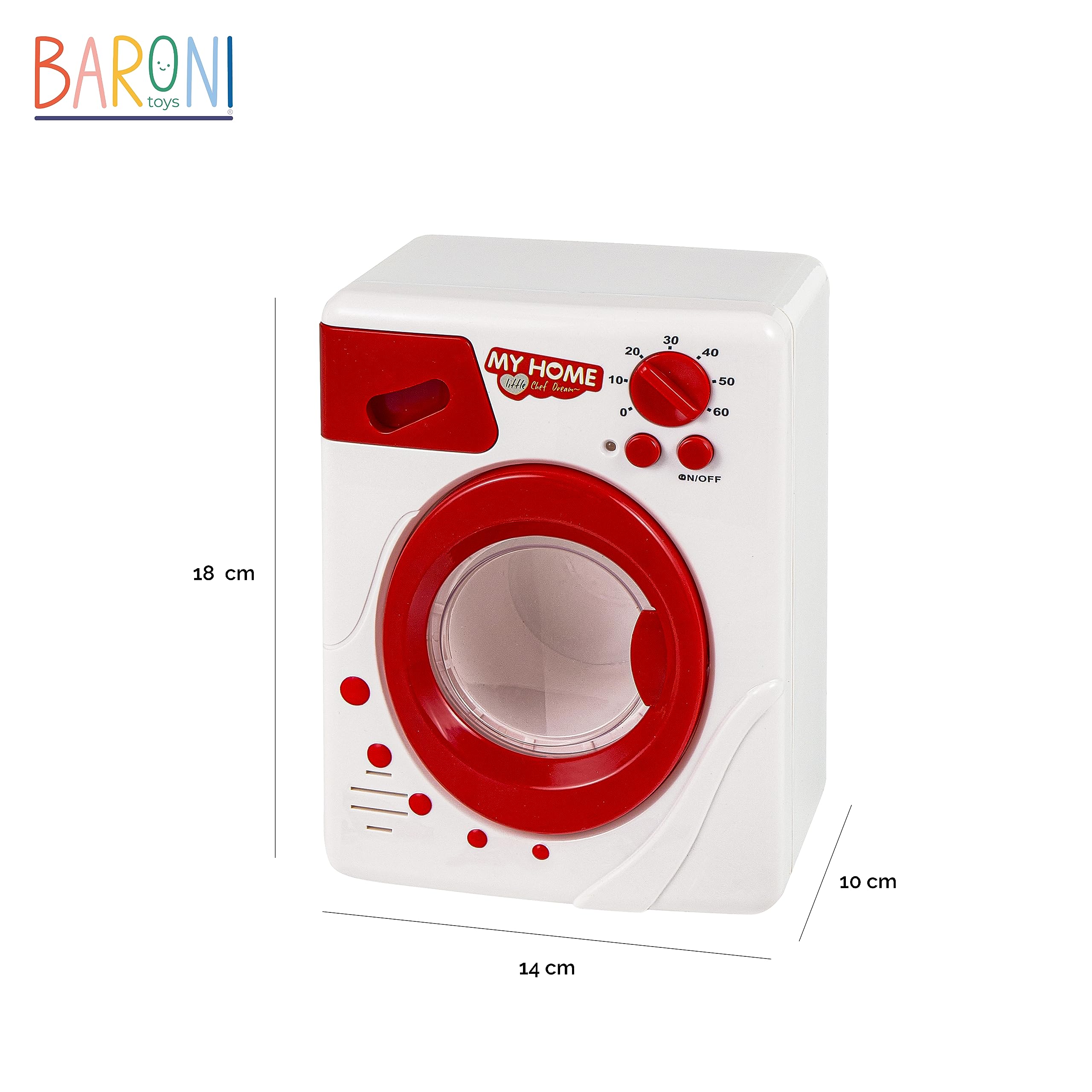 Baroni Toys Lavatrice Giocattolo per Bambini Suoni e Luci, Gioco Mini Elettrodomestico da Bambino, Gioco Lavatrice con Batterie Incluse, Oblò Apribile, 14x18x10 cm, 3 4 5 6 7 Anni