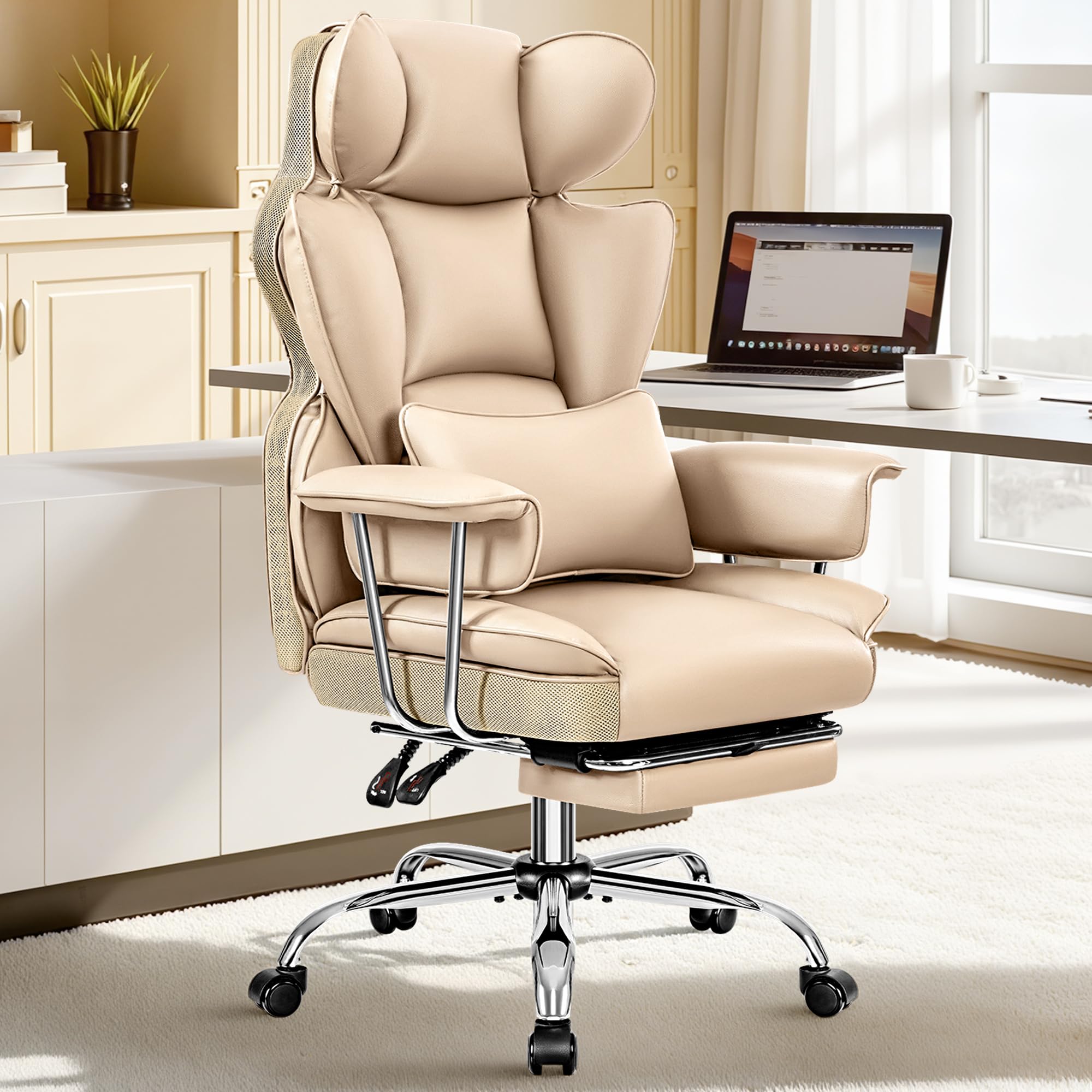 Office Chair Comfy Big and Tall Executive Leather Chair High Back Ergonomic Chair with Footrest Reclining Computer Desk
