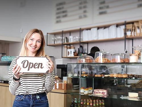 Miniatura 2 de Letrero abierto de madera de doble cara para negocios, 12 x 6 pulgadas, letrero abierto y cerrado para ventana o puerta, panel de madera de estilo