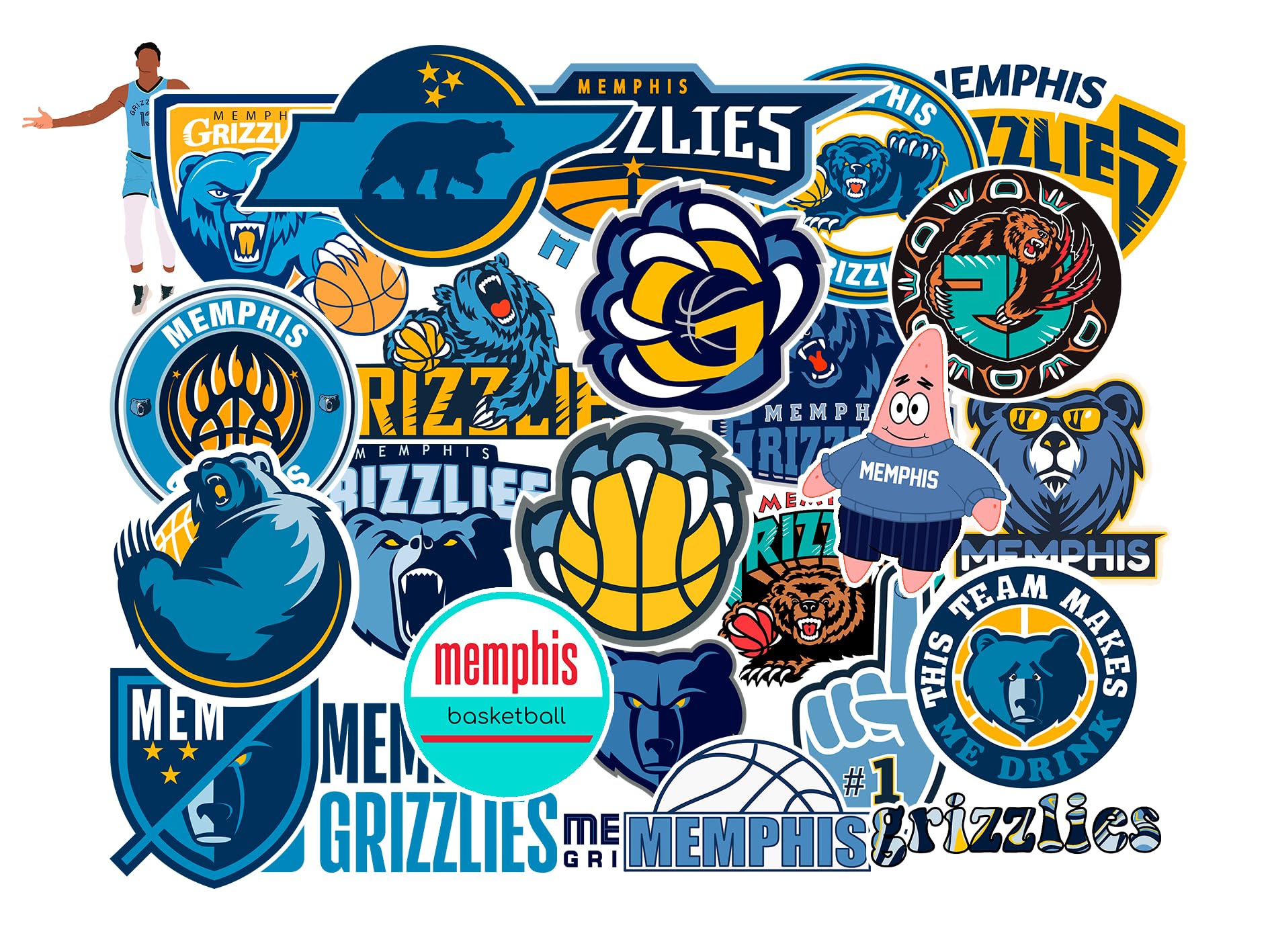 25 PCS Memphis American Grizzlies Basketball Stickers for Water Bottle, Laptop, Bicycle, Computer, Motorcycle, Travel Case, Car Decal Decoration Sticker