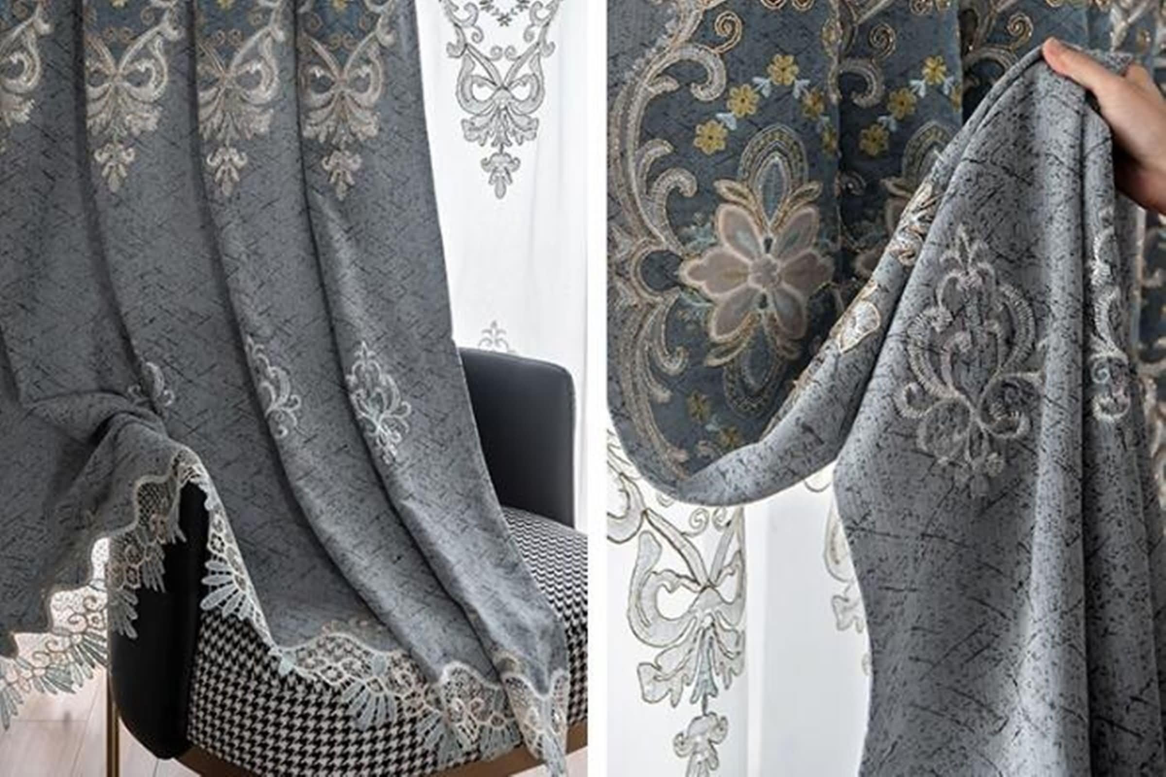 Wycian Rideau Cuisine Farmhouse Rideau Cuisine Taupe 2 Panneaux Tissu Motif de Broderie 96L x 138H Cm