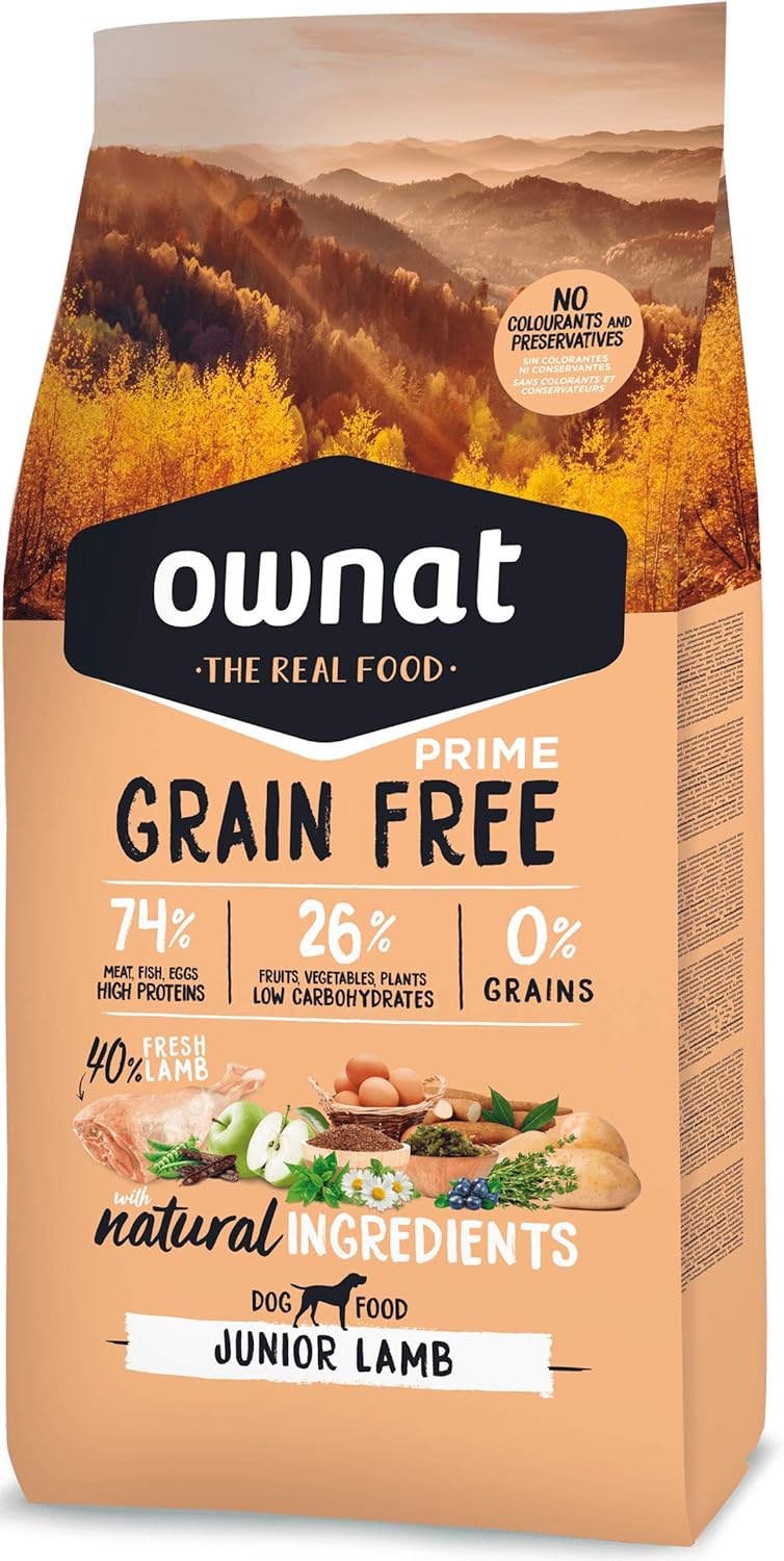 Ownat Pienso para Perros Cachorros de Cordero Sin Granos (14 kg) Perros con Ingredientes Naturales sin Preservantes ni Colorantes, Comida Alta en Proteínas.