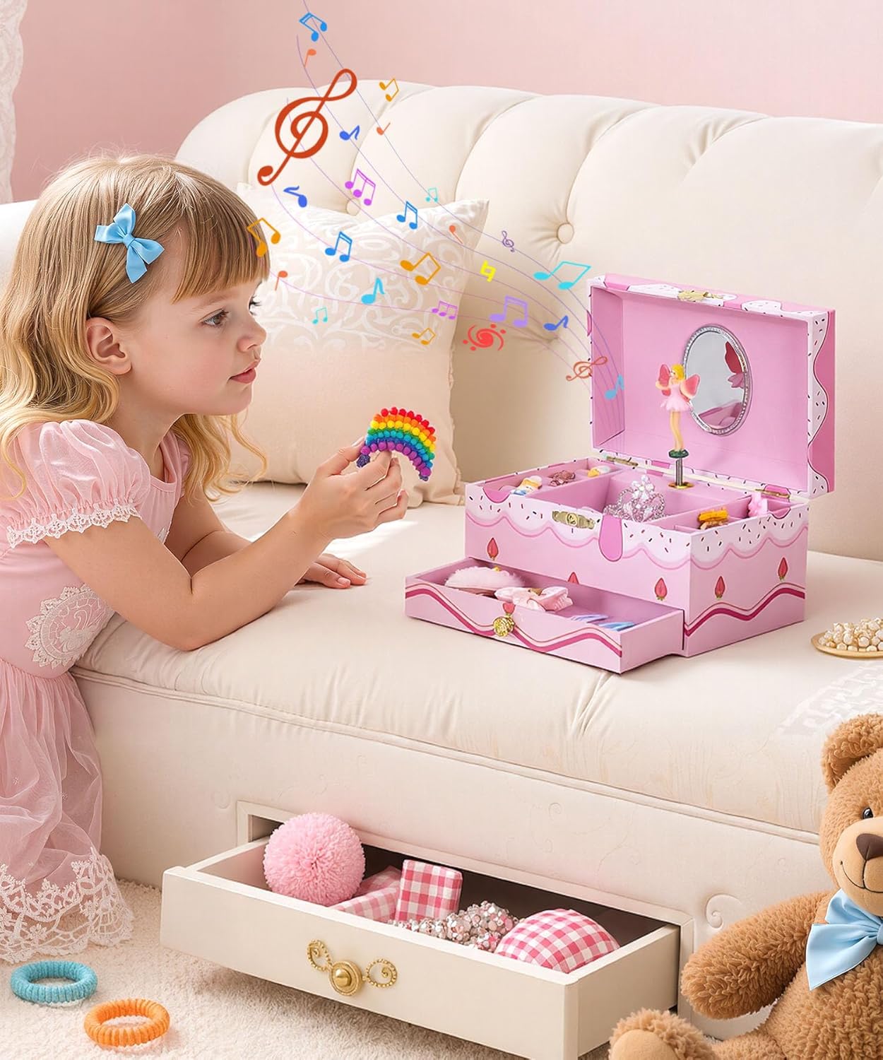 Homde Music Jewelry Box for Girls: Pink Fairy Spinning Musical Organizer for Litter Kids Age 3+ Year Old - Gifts for Christmas Birthday - Image 8