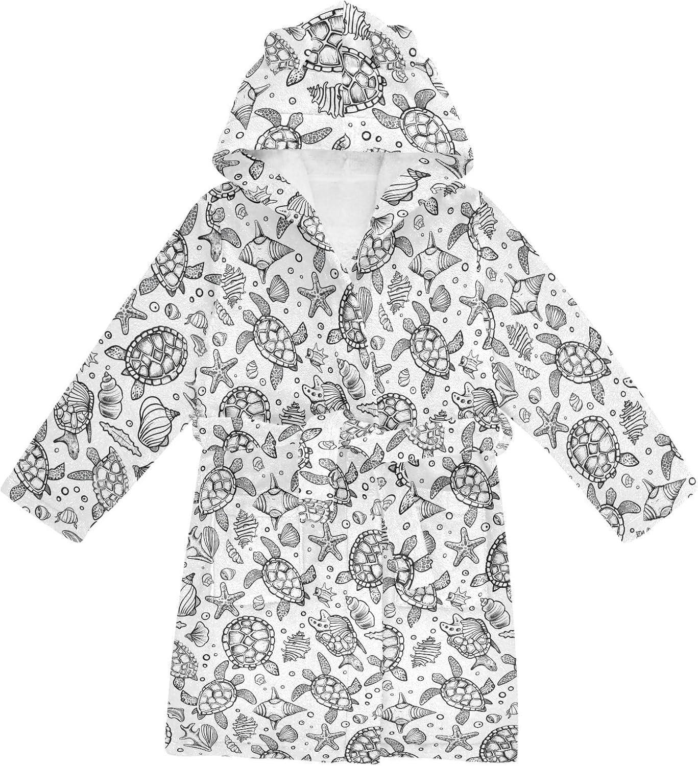 senya White Black Turtles Toddler Hooded Bathrobe Kids Soft Plush Bath Towel Robes for Boys Girls 2-12 Years