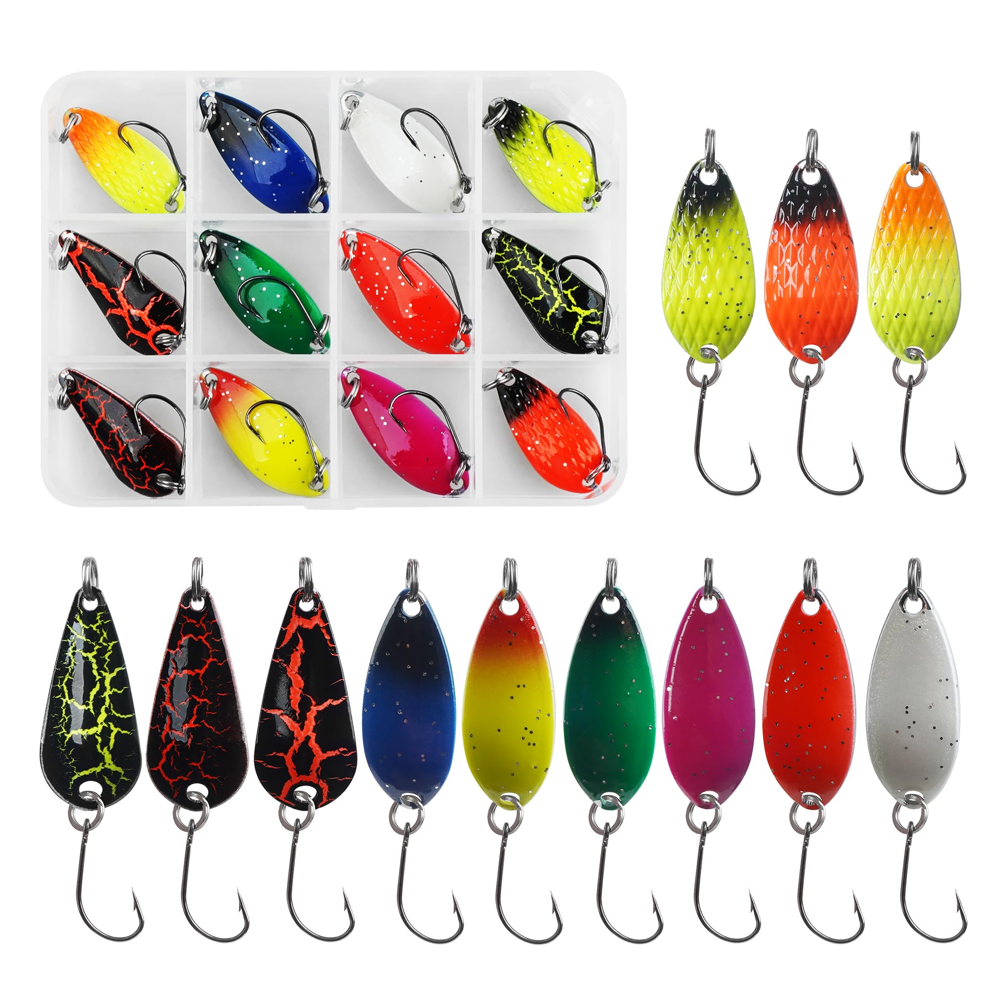 Fishing Spoons,Fishing Lures for Trout Metal Spoons Colorful Casting Fishing Spinner Hard Baits Tackle Single Hooks Trout Bass Salmon Pike Walleye for Char Perch