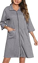 Lovasy Kimono Corto da Donna con Cerniera Accappatoi in Maglia Waffle Vestaglia kimono Morbido e Leggero al Ginocchio Accappatoio con tasche