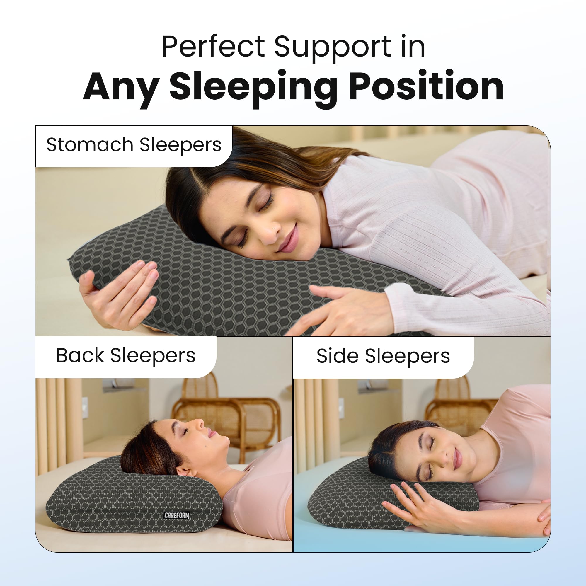 CareFoam Orthopedic Memory Foam Pillow for Comfortable Sleep, Neck & Shoulder Pain Relief with Removable Zipper Black Jacquard Cover 24 x 15 x 5 Inch Pack of 1 - Image 3 thumbnail