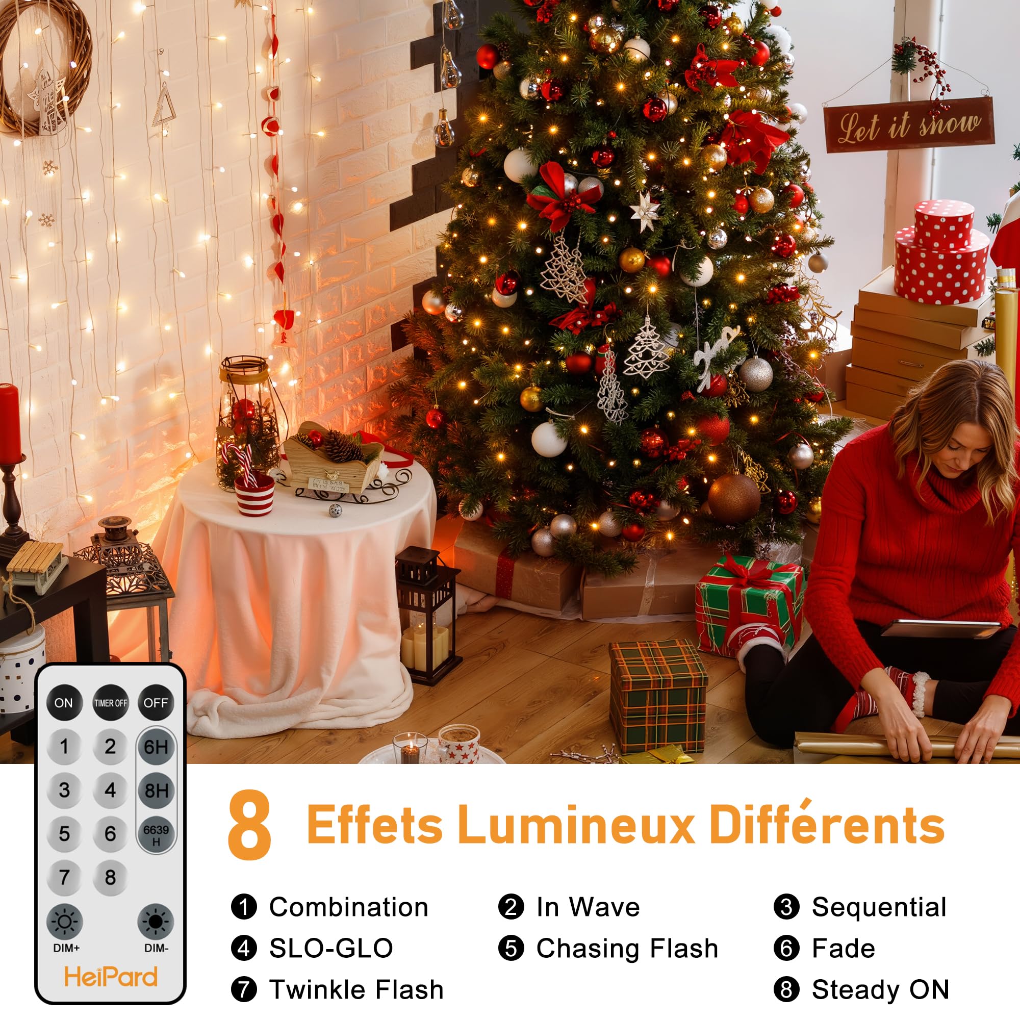 HeiPard Guirlande Lumineuse Exterieure Intérieur 80M 800 LEDs, 8 Modes de Lumière, Étanche Led Lumière pour Le Patio, Le jardin, L'arbre, La Maison, La Décoration D'arbre
