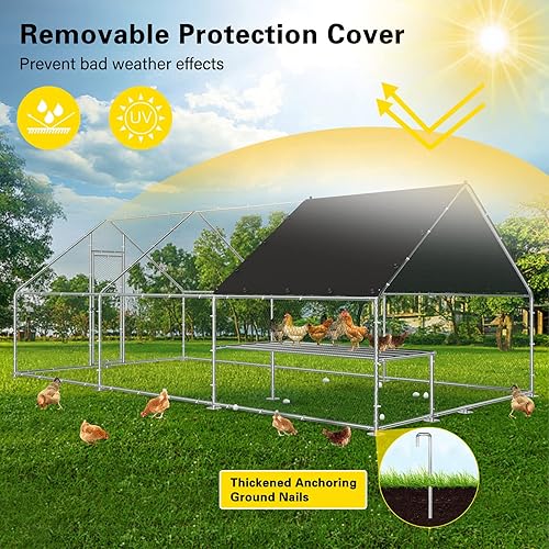 Miniatura 4 de Unovivy Gallinero de metal grande con mesa de descanso, jaula para aves de corral, conejos con cubierta impermeable y bloqueo seguro para