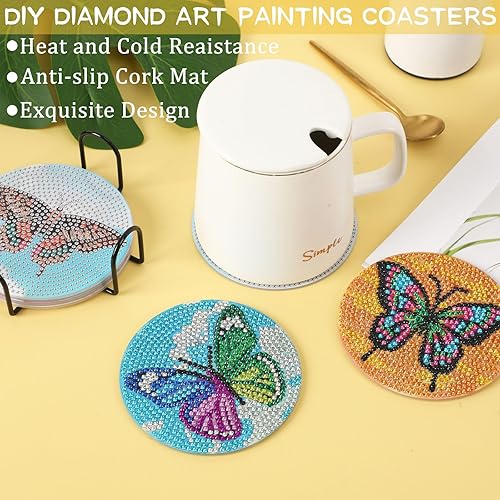 Miniatura 6 de UPINS 8 posavasos de pintura de diamante para bebidas, kit de arte de diamantes para adultos, niños, principiantes, suministros de arte de diamantes
