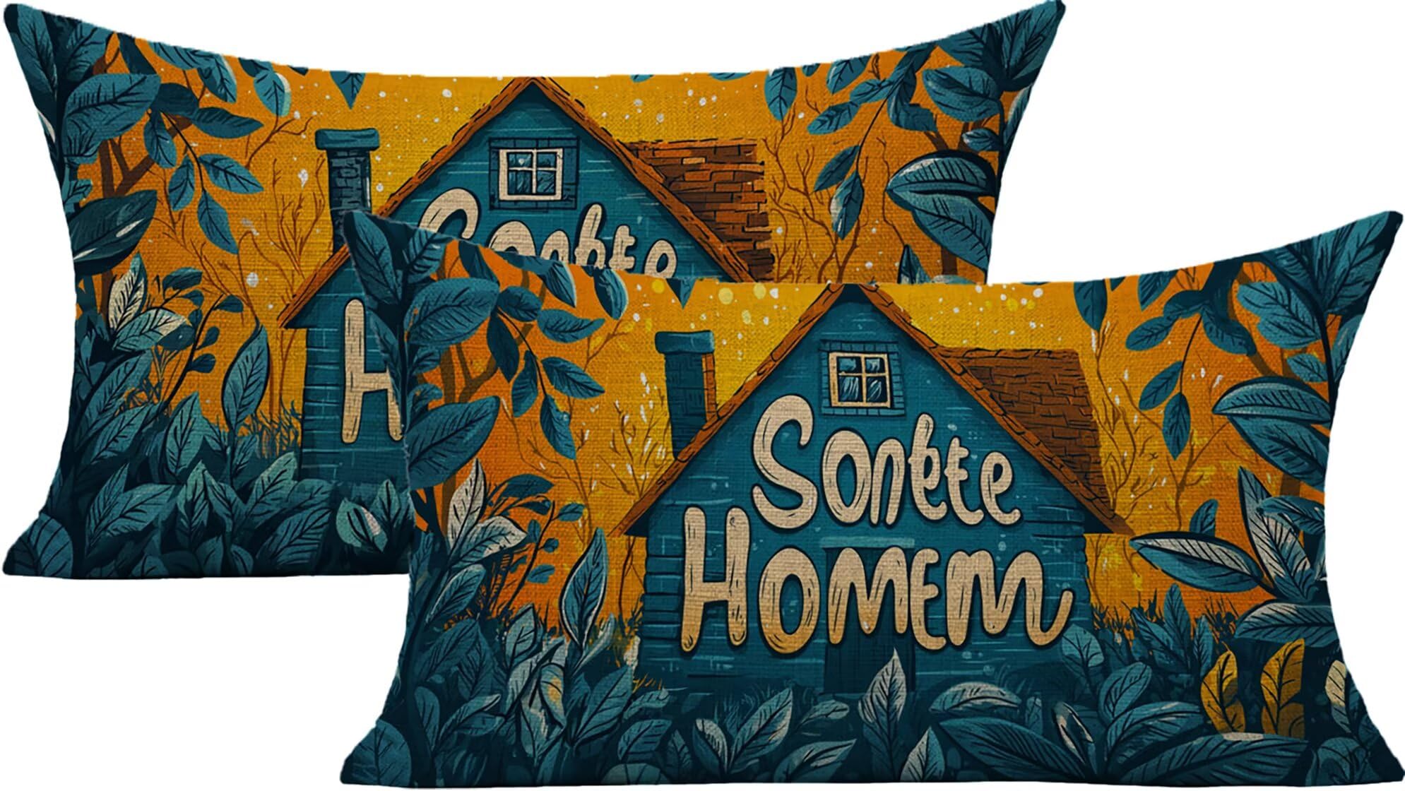 Housse de coussin extérieur imperméable en lin jaune avec fermeture éclair invisible