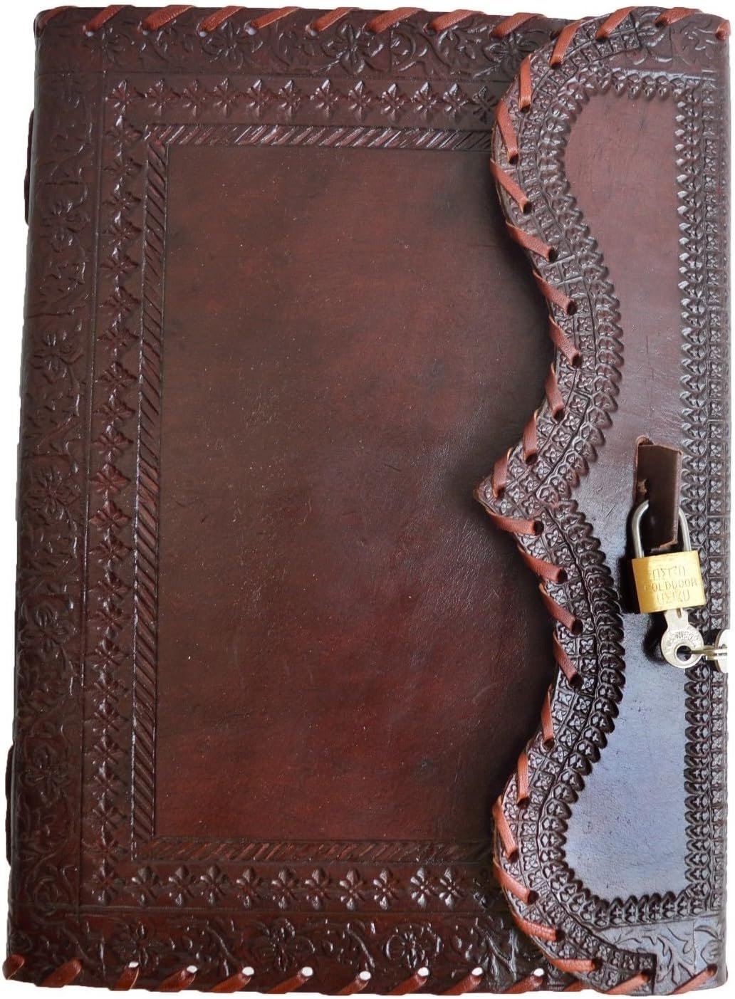 Jaald10" Leather Journal with lock Writing Pad Blank Notebook Handmade Notepad Men & Women Unlined Paper Best Present Art Sketchbook Travel Diary To Write Book Of Shadow Refillable Grimoire Maroon