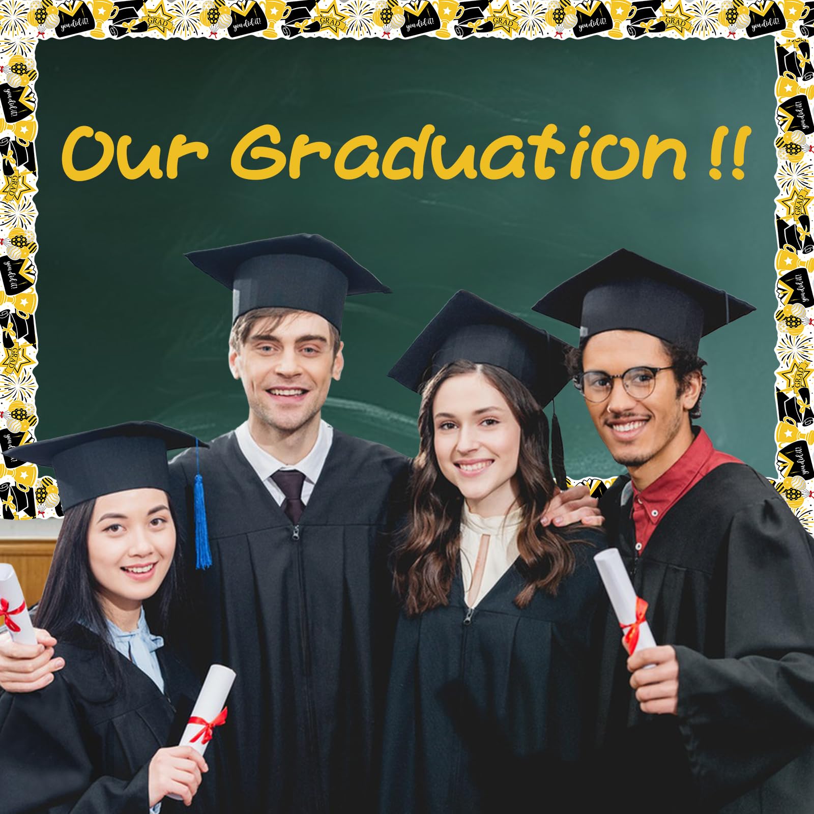 Snapklik.com : 32.8 Feet Graduation Bulletin Board Border, Black Gold ...