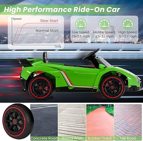 Miniatura 5 de HONEY JOY Lamborghini - Vehículo eléctrico con licencia de 12 V para niños, 3 velocidades, puerta que se abre, bocina, música, palanca de control,