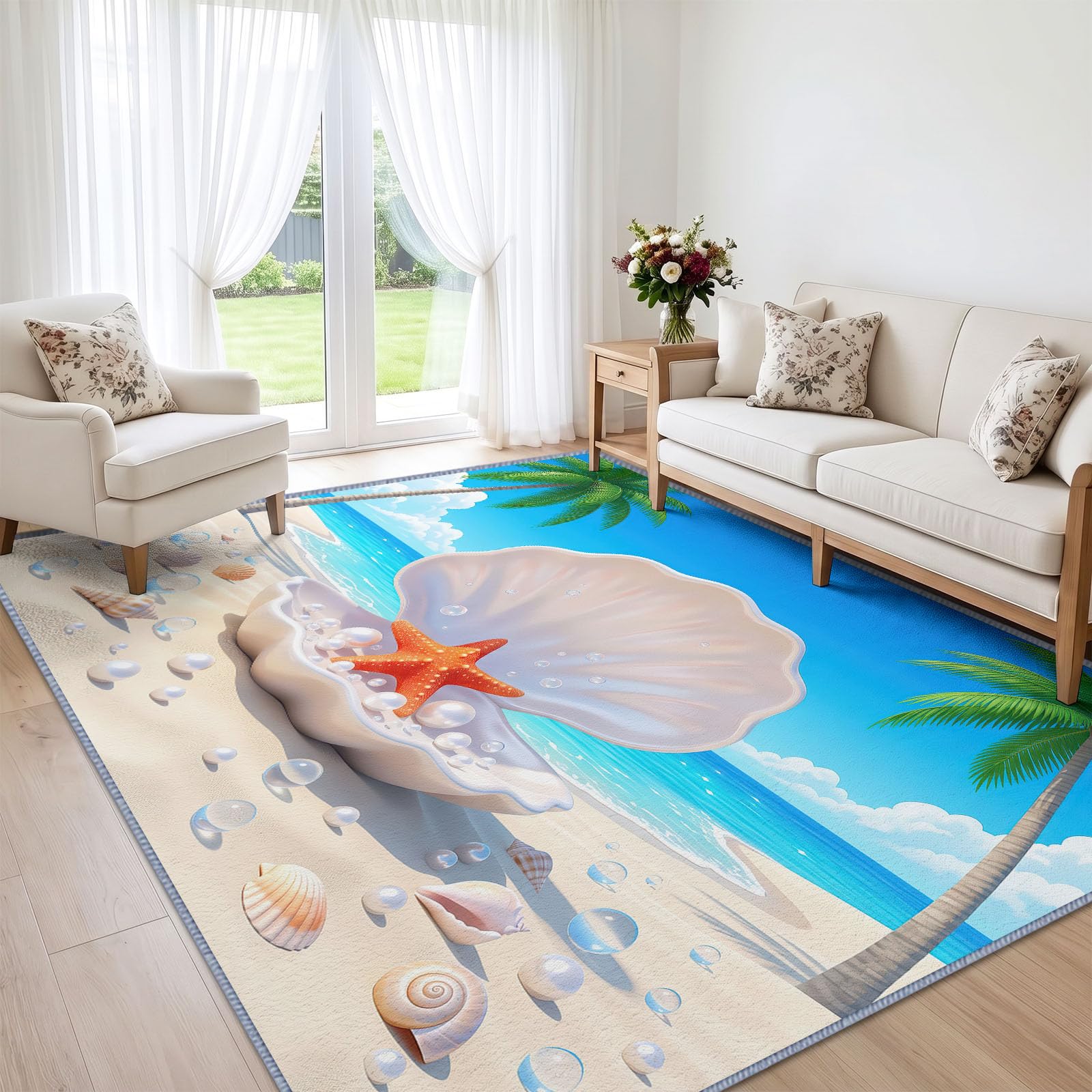 Muszle perły plaża piasek antypoślizgowy dywan do sypialni 140 x 200 cm