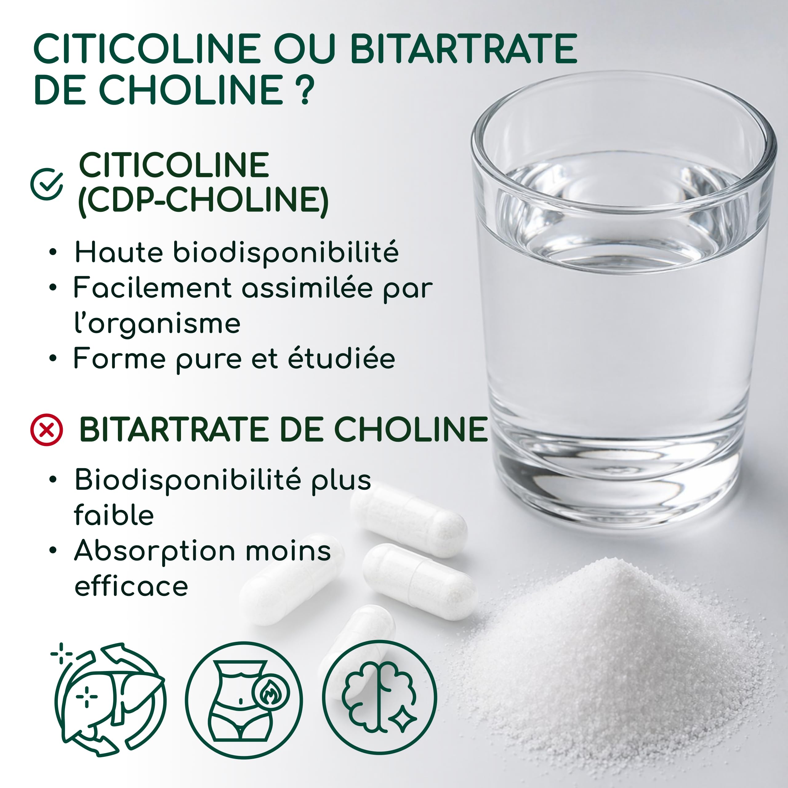CDP-Choline (Citicoline) 500 mg - Cure de 4 Mois, 1 Gélule par Jour - Forme Bioactive de Choline - 120 Gélules de Citicoline - Sans OGM, Sans Additifs, Végan, Testé en Laboratoire