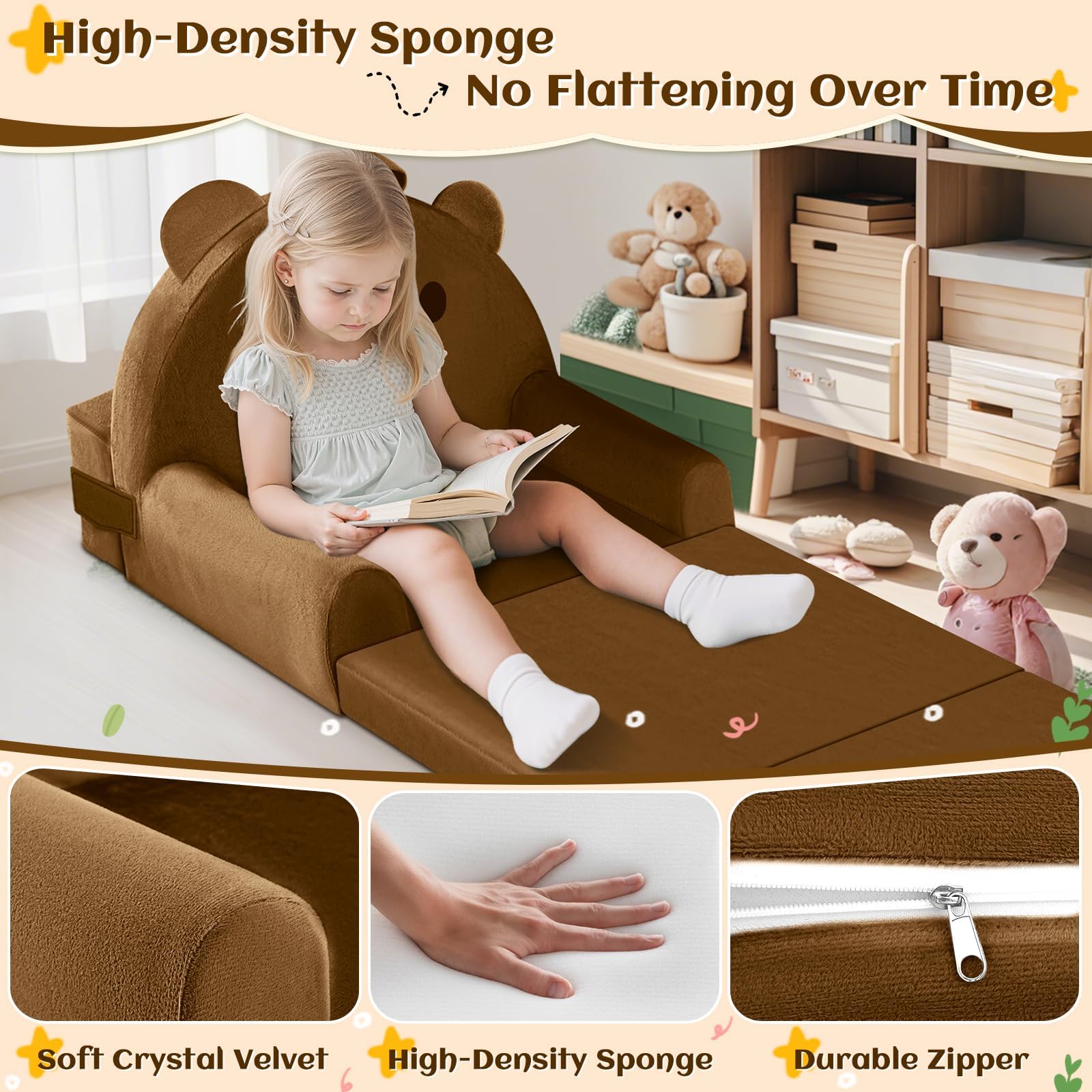 Canapé Enfant, 2-en-1 Chaise Pliante pour Enfants, 150cm canapé en Velours Cristal Doux pour Les Enfants en Bas âge pour la Chambre à Coucher, Le Salon