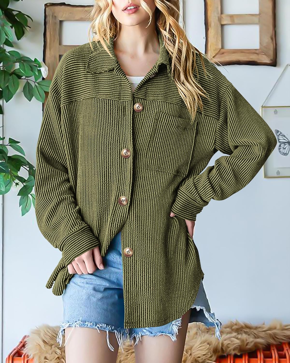 PRETTYGARDEN Women's Button Down Shirts 2026 Spring Long Sleeve Textured Tops Oversized Shacket Jacket Knit Blouses - Image 3